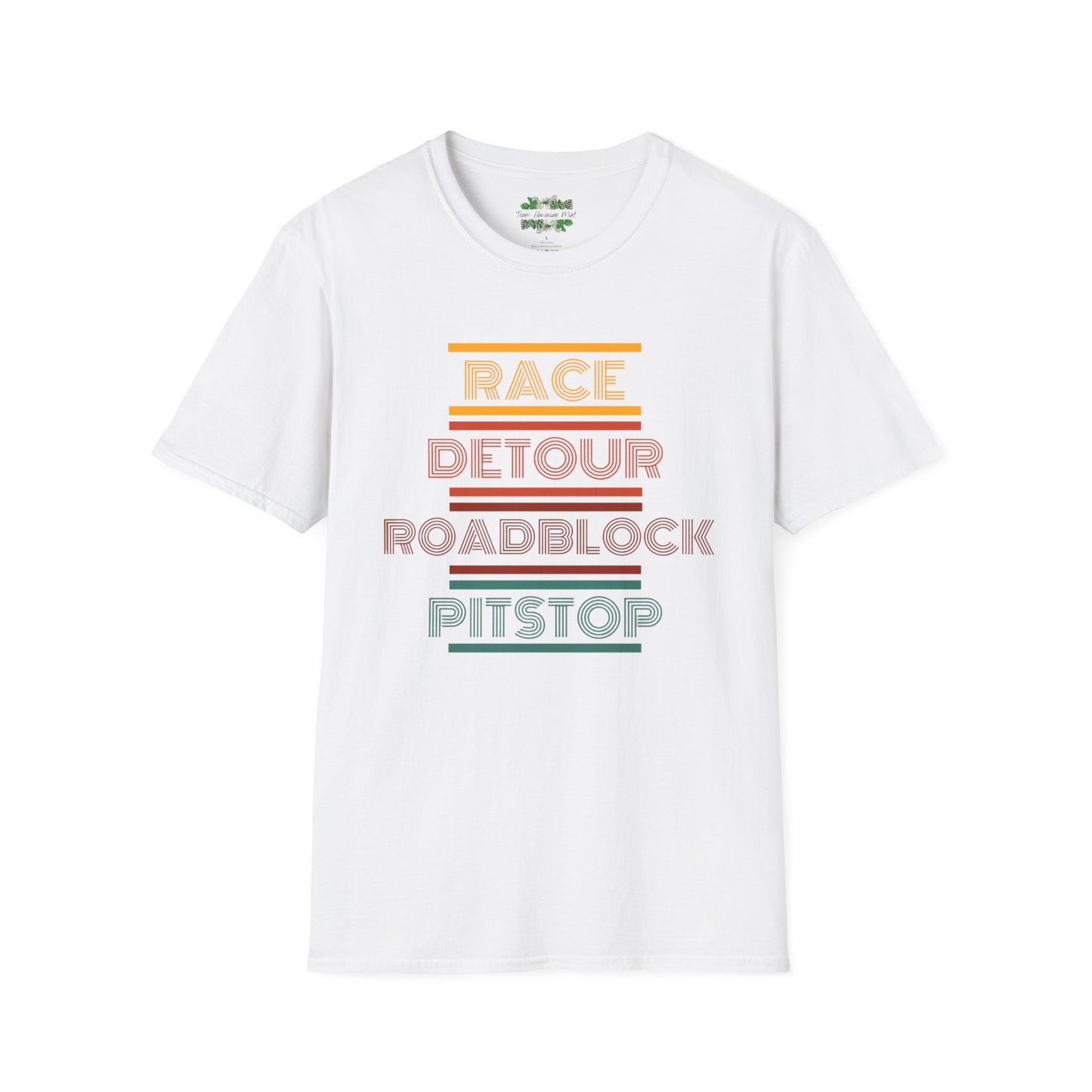 Race Detour Roadblock Pitstop: Unisex Softstyle T-Shirt by Team Hawaiian Mint