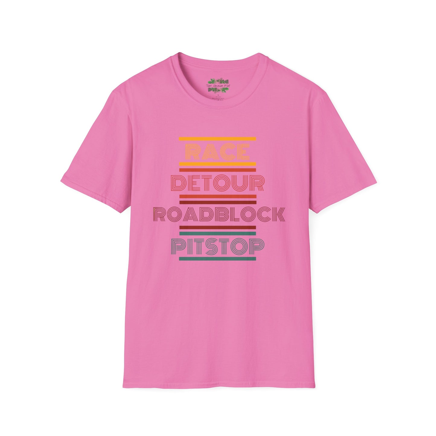 Race Detour Roadblock Pitstop: Unisex Softstyle T-Shirt by Team Hawaiian Mint